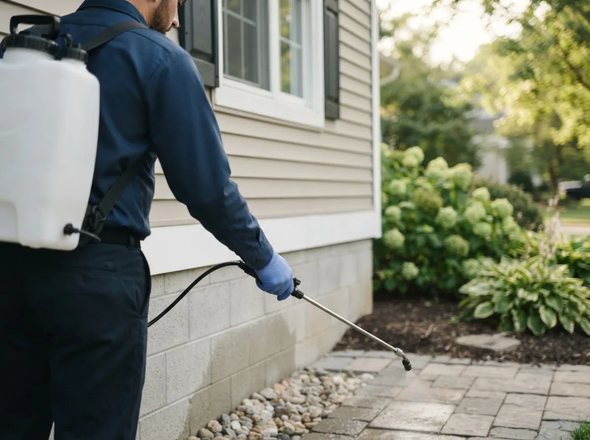 Pest control technician inspecting a home in Danbury, TX